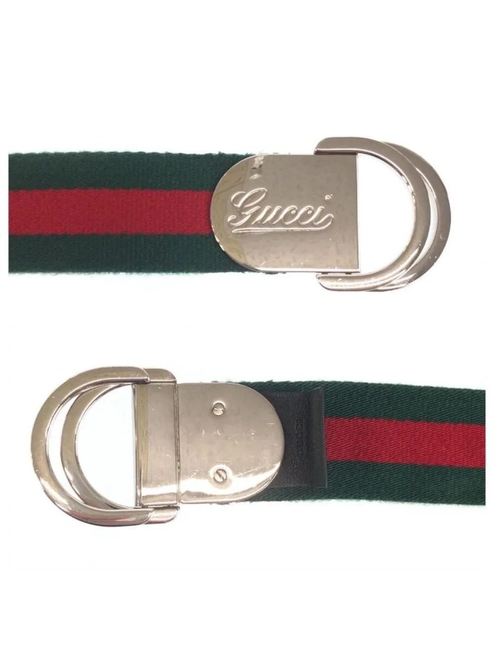Gucci Sherry Line 85 Green Red Silver Cotton Belt